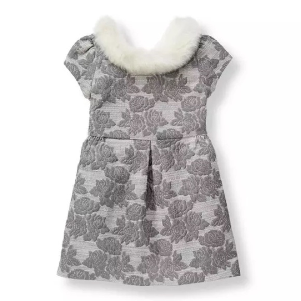 Janie and Jack Special Occasion Faux Fur Collar Jacquard Dress - Picture 1 of 10